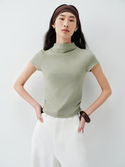 Women's Cropped Slim-Fit Antibacterial Mock-Neck T-Shirt