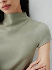 Women's Cropped Slim-Fit Antibacterial Mock-Neck T-Shirt