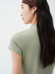 Women's Cropped Slim-Fit Antibacterial Mock-Neck T-Shirt