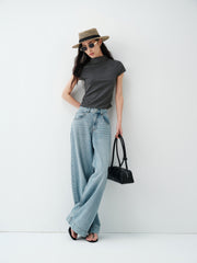 Women's Cropped Slim-Fit Antibacterial Mock-Neck T-Shirt