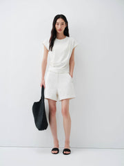 Women's Cropped Ruched-Waist Cap-Sleeve T-Shirt