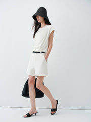 Women's Cropped Ruched-Waist Cap-Sleeve T-Shirt