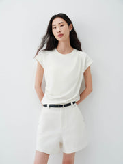Women's Cropped Ruched-Waist Cap-Sleeve T-Shirt