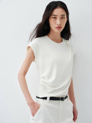 Women's Cropped Ruched-Waist Cap-Sleeve T-Shirt
