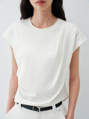 Women's Cropped Ruched-Waist Cap-Sleeve T-Shirt