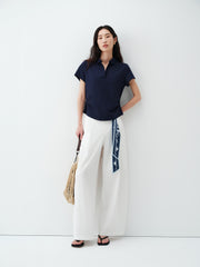 Women's Pleated Waist Polo Neck T-Shirt