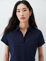 Women's Pleated Waist Polo Neck T-Shirt