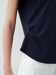 Women's Pleated Waist Polo Neck T-Shirt