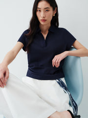 Women's Pleated Waist Polo Neck T-Shirt