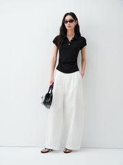 Women's Cropped Slim-Fit Ruched Polo Shirt