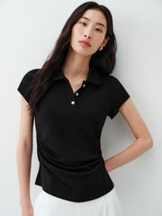 Women's Cropped Slim-Fit Ruched Polo Shirt