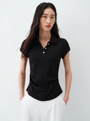 Women's Cropped Slim-Fit Ruched Polo Shirt