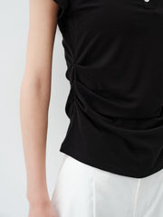 Women's Cropped Slim-Fit Ruched Polo Shirt
