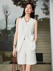 Women's Lyocell-Linen Blend V-Neck Twist Vest