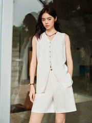 Women's Lyocell-Linen Blend V-Neck Twist Vest