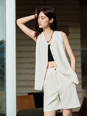Women's Lyocell-Linen Blend V-Neck Twist Vest