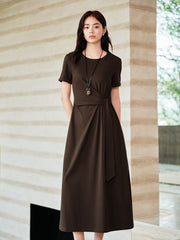 Women's Solid Knit Dress with Tie-Waist Detail