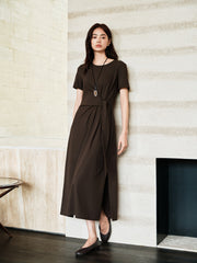 Women's Solid Knit Dress with Tie-Waist Detail