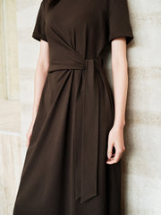 Women's Solid Knit Dress with Tie-Waist Detail