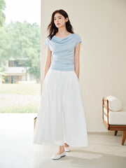 Women's White Pleated A-Line Skirt
