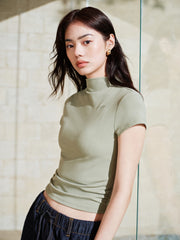 Women's Cropped Slim-Fit Antibacterial Mock-Neck T-Shirt
