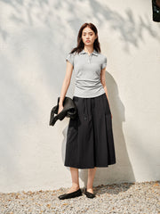 Women's Cropped Slim-Fit Ruched Polo Shirt