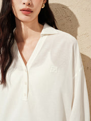 Women's Minimal Linen-Blend V-Neck Pullover Shirt
