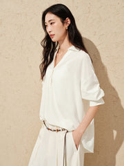 Women's Minimal Linen-Blend V-Neck Pullover Shirt