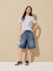 Women's Elegant Crewneck Tweed-Inspired T-Shirt