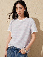 Women's Elegant Crewneck Tweed-Inspired T-Shirt