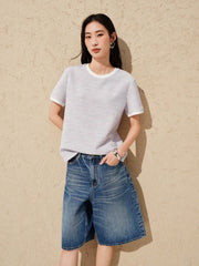 Women's Elegant Crewneck Tweed-Inspired T-Shirt