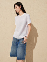 Women's Elegant Crewneck Tweed-Inspired T-Shirt