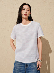 Women's Elegant Crewneck Tweed-Inspired T-Shirt