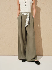Women's wide-leg casual pants with a scarf