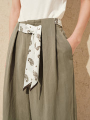 Women's wide-leg casual pants with a scarf