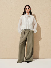 Women's wide-leg casual pants with a scarf