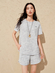 Women's Tweed-Texture T-Shirt with Side Slit
