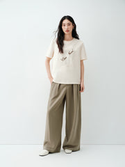 Women's lace flocking large pattern loose T-shirt