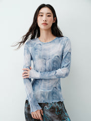 Women's Elephant Pattern Pleated Slim-Fit Top