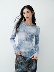 Women's Elephant Pattern Pleated Slim-Fit Top