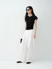 Women's Cropped Ruched-Waist Cap-Sleeve T-Shirt