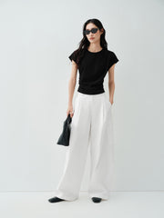 Women's Cropped Ruched-Waist Cap-Sleeve T-Shirt
