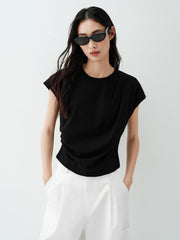 Women's Cropped Ruched-Waist Cap-Sleeve T-Shirt