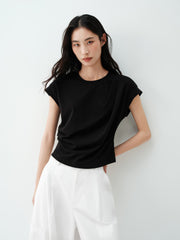 Women's Cropped Ruched-Waist Cap-Sleeve T-Shirt