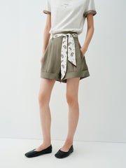 Women's high-waist A-line shorts with a scarf