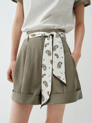 Women's high-waist A-line shorts with a scarf