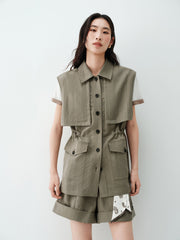 Women's Lanjing Tencel Trench Coat Style Vest