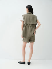 Women's high-waist A-line shorts with a scarf