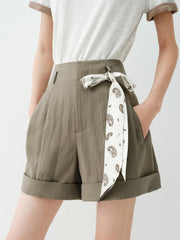 Women's high-waist A-line shorts with a scarf