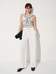 Women's Wide-Leg Curved Jeans with Detachable Belt